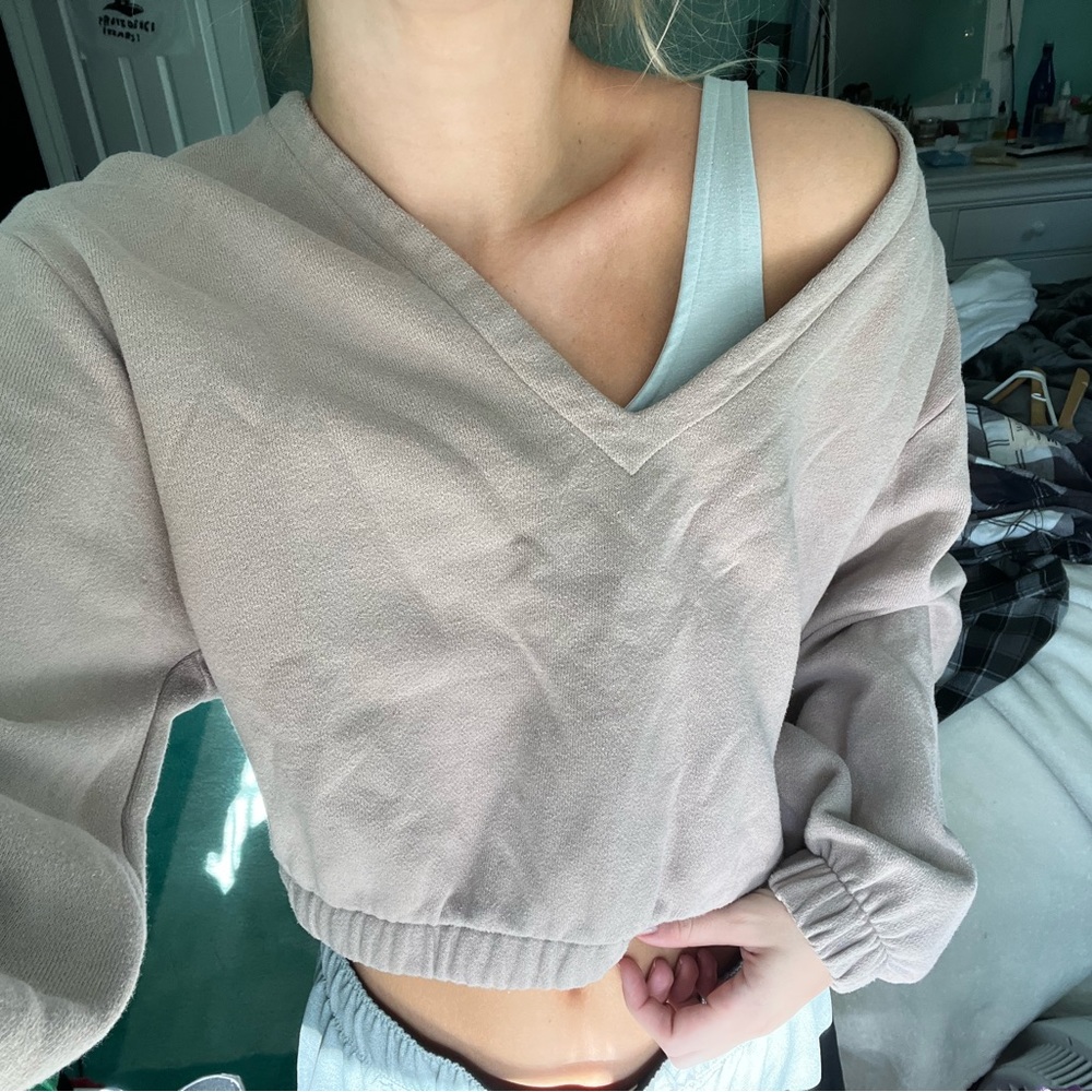 Light brown or beige free people cropped sweatshirt